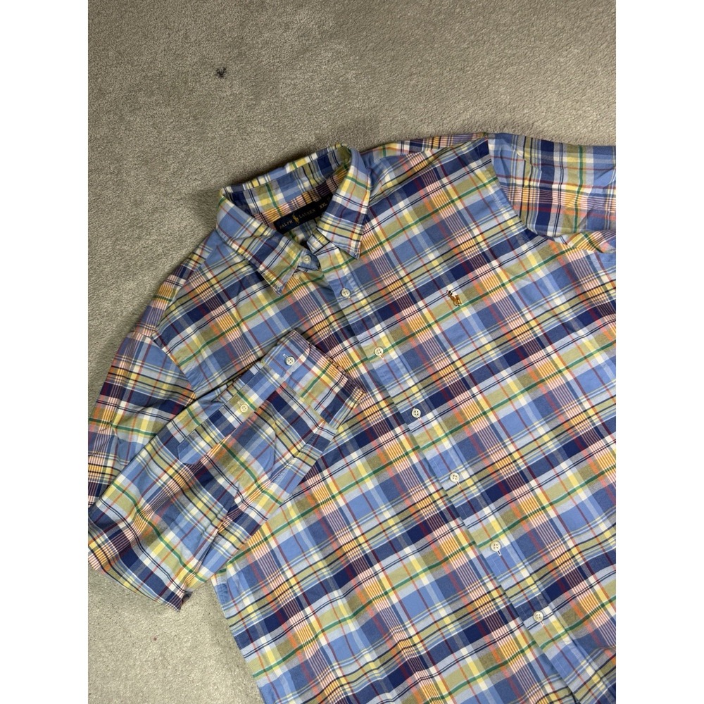 Polo Ralph Lauren L/S Button Oxford Shirt Mens 2XL Blue Multi Plaid Flesh Pony